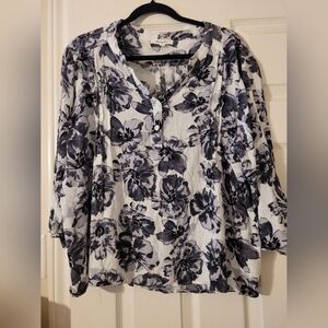 Gray and White Floral Blouse